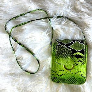 Small Lime Green Faux Snakeskin Crossbody Bag